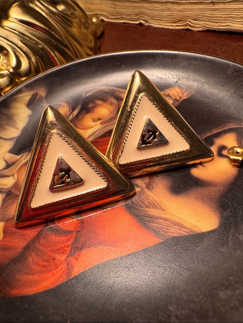 vintage, gold-tone triangular earrings